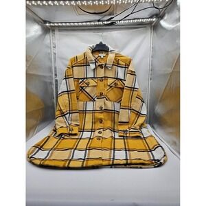 Sabrina Lauren Women Plus Size 3X Yellow Plaid Shacket Long Shirt Jacket NWT